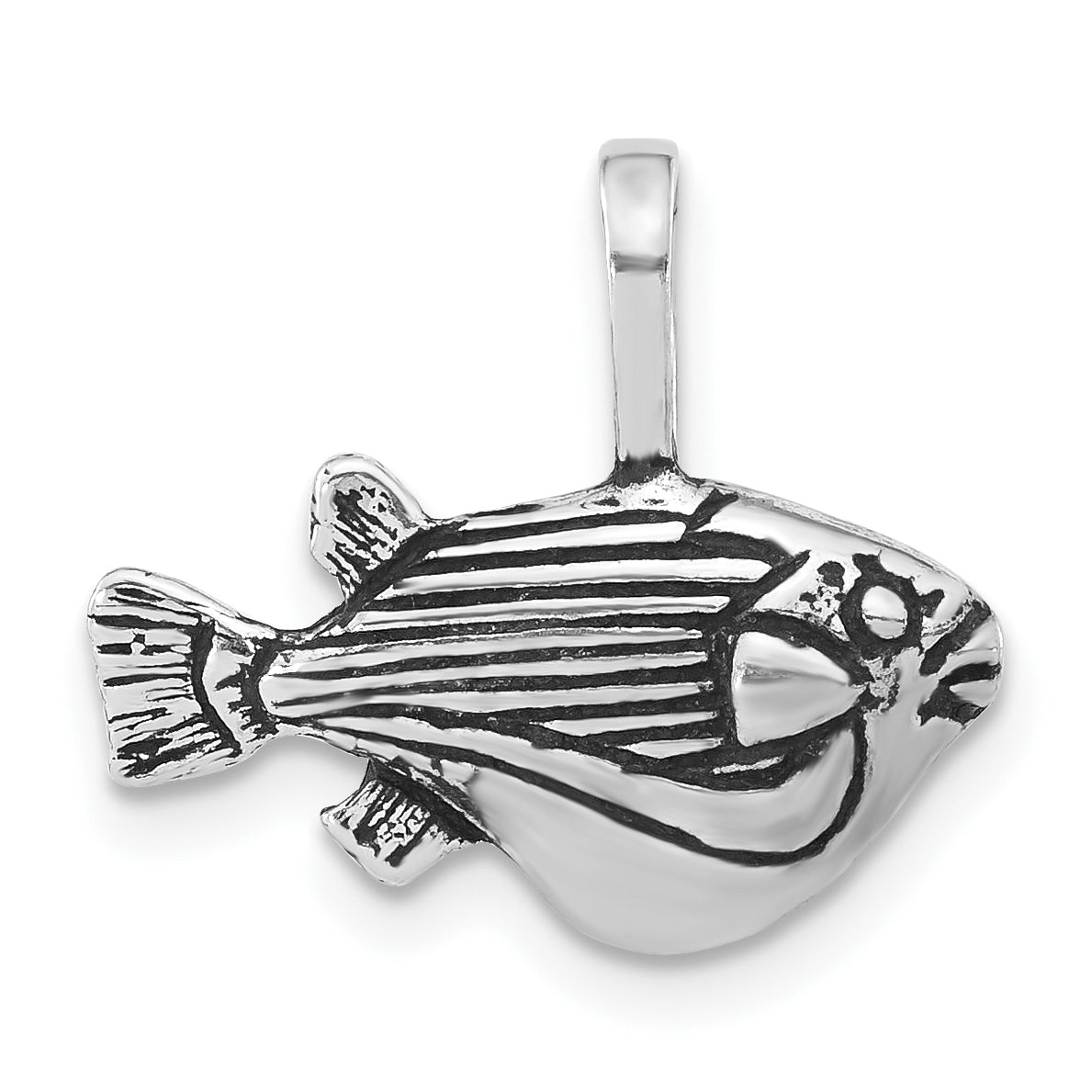 Sterling Silver Antiqued Big Belly Fish Chain Slide Pendant