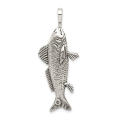 Men's 925 Sterling Silver Antiqued Fish Pendant with Textured 3D Design