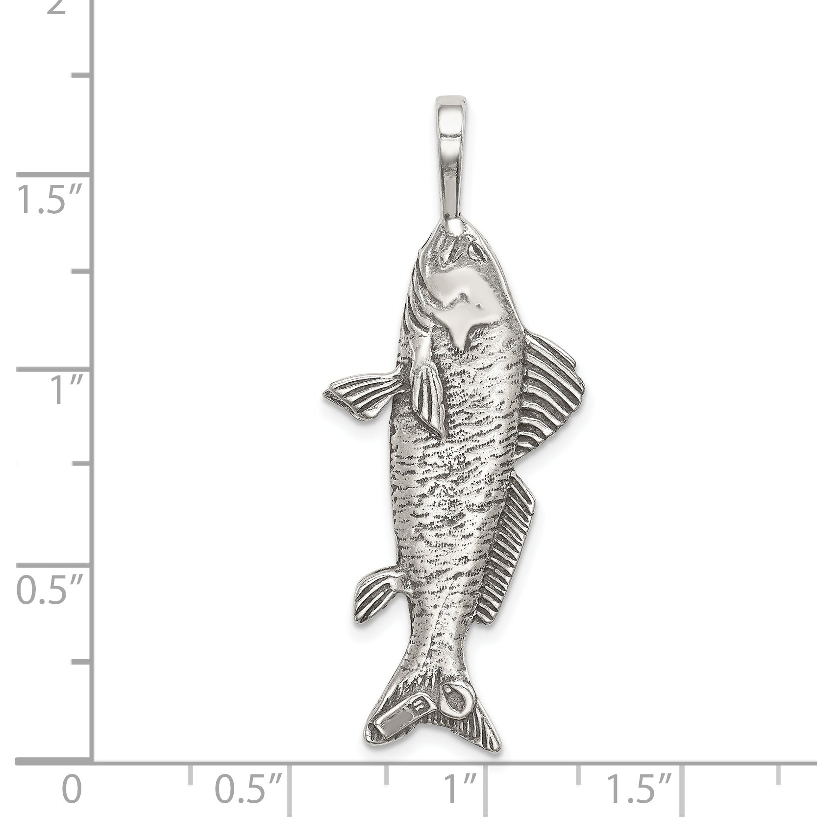 Men's 925 Sterling Silver Antiqued Fish Pendant with Textured 3D Design