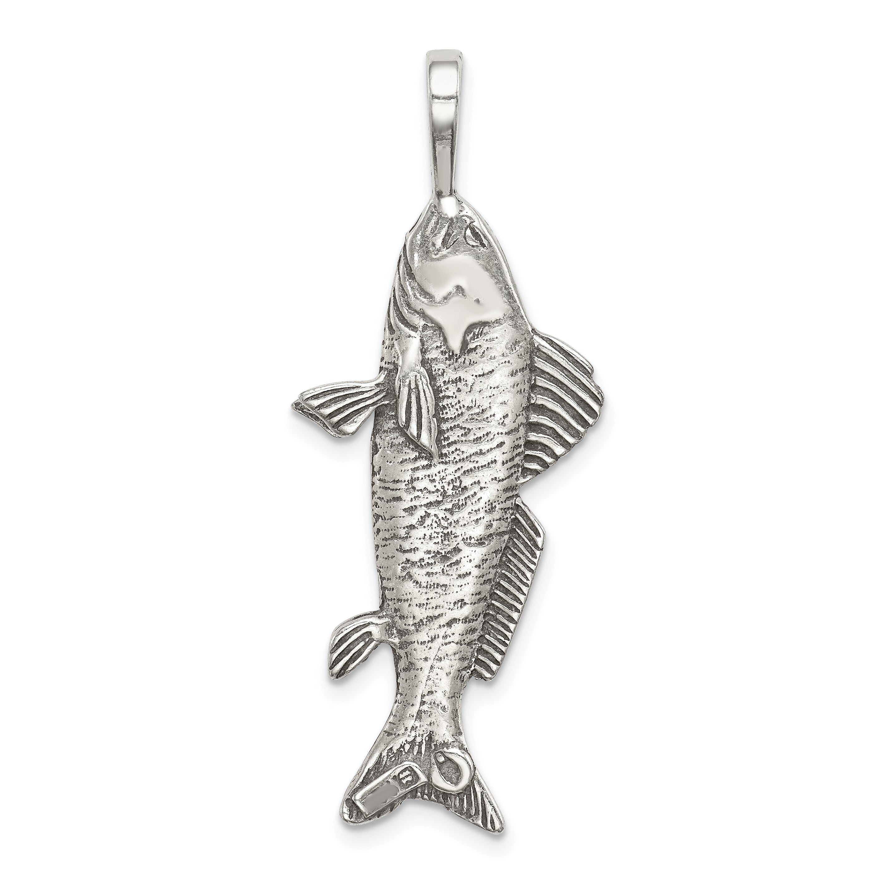 Sterling Silver Antiqued & Textured Fish Pendant