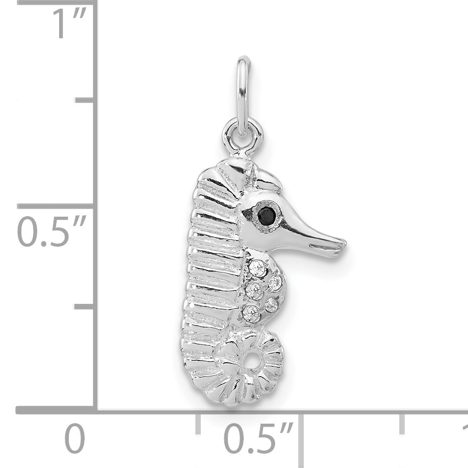 Sterling Silver Polished Black CZ Seahorse Pendant