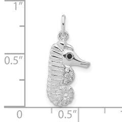 Sterling Silver Polished Black CZ Seahorse Pendant