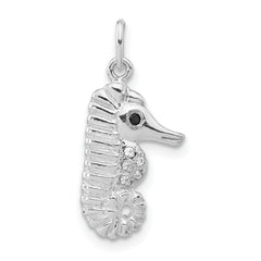 Sterling Silver Polished Black & Clear CZ Seahorse Pendant