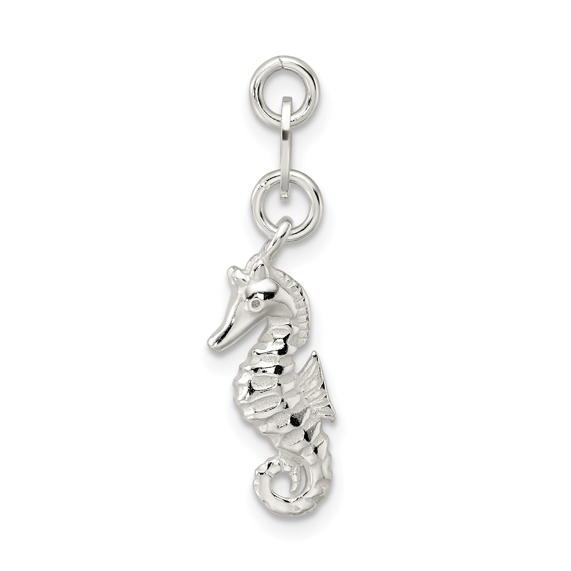 Sterling Silver 925 Seahorse Charm with Polished Textured Finish