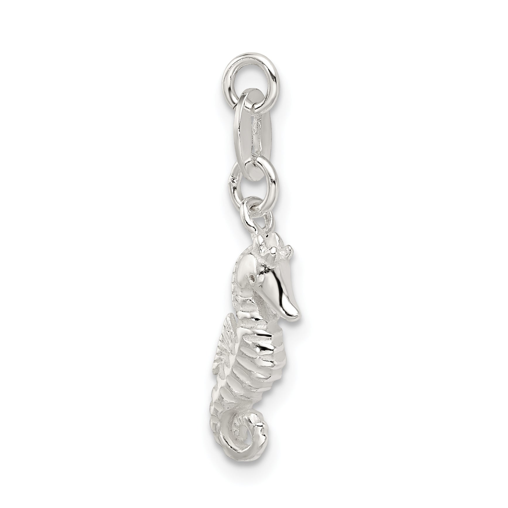 Sterling Silver 925 Seahorse Charm with Polished Textured Finish