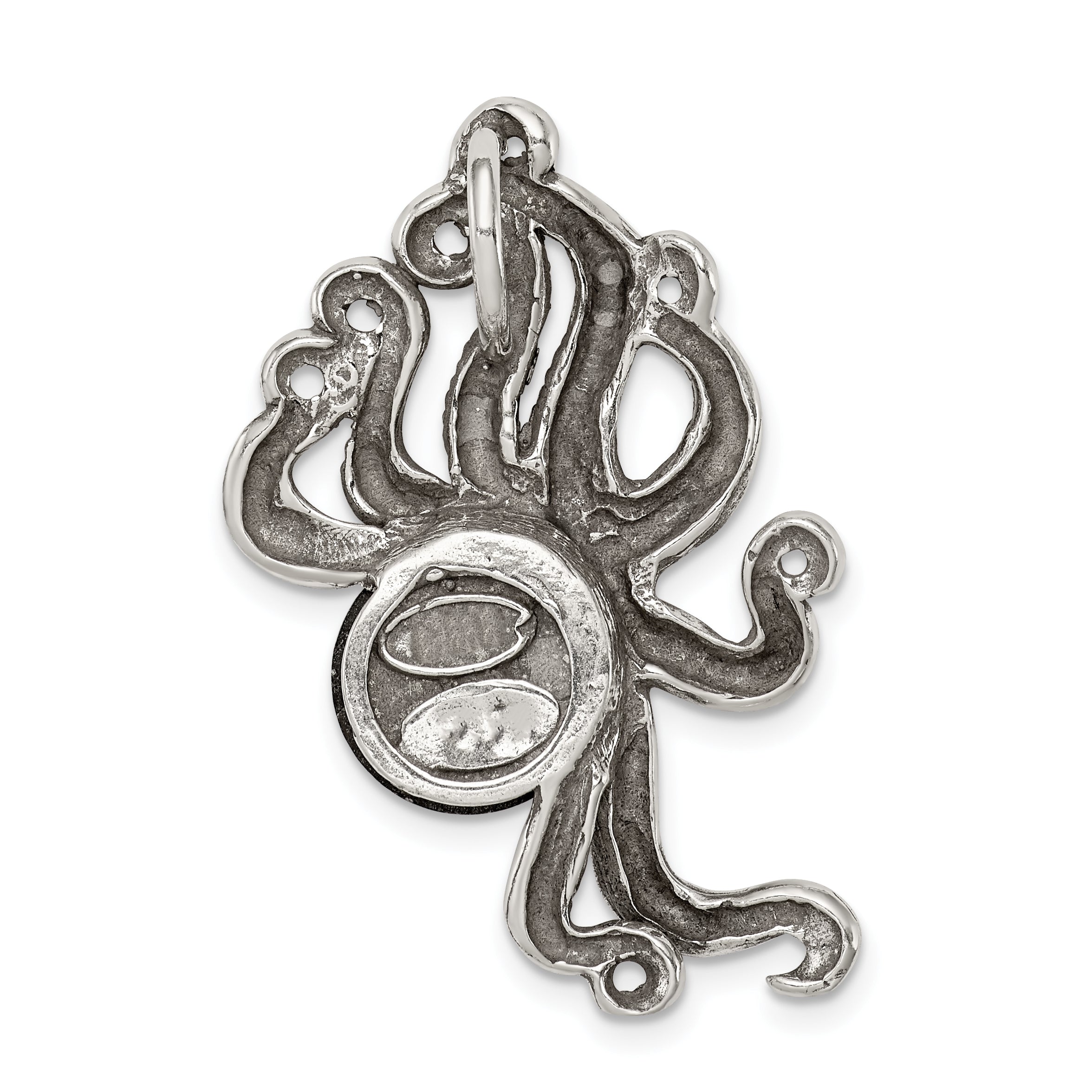 Antiqued Sterling Silver Octopus Pendant with Red Stone Charm