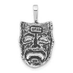 Sterling Silver 925 Sad Face Mask Pendant Unisex Antiqued Finish