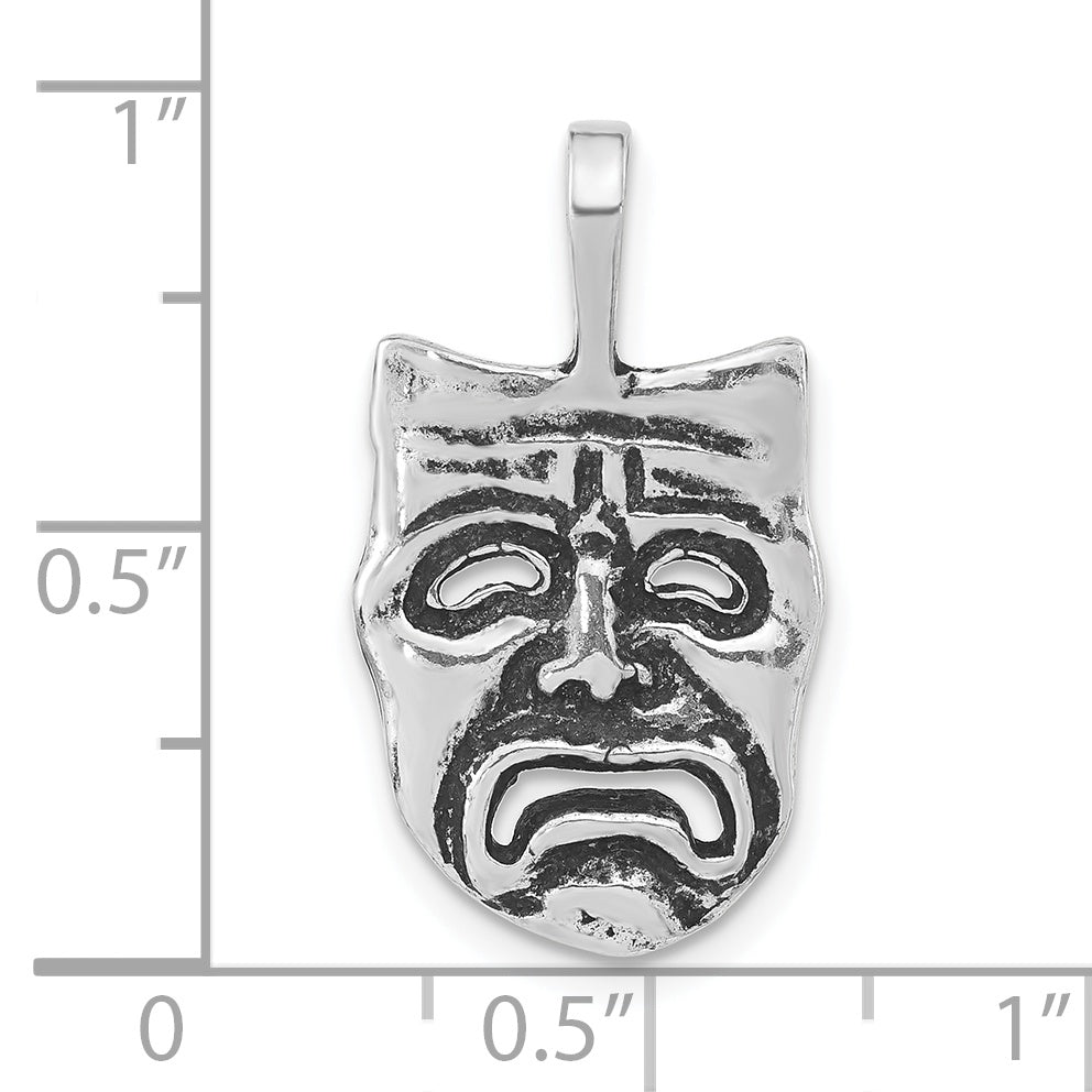 Sterling Silver 925 Sad Face Mask Pendant Unisex Antiqued Finish