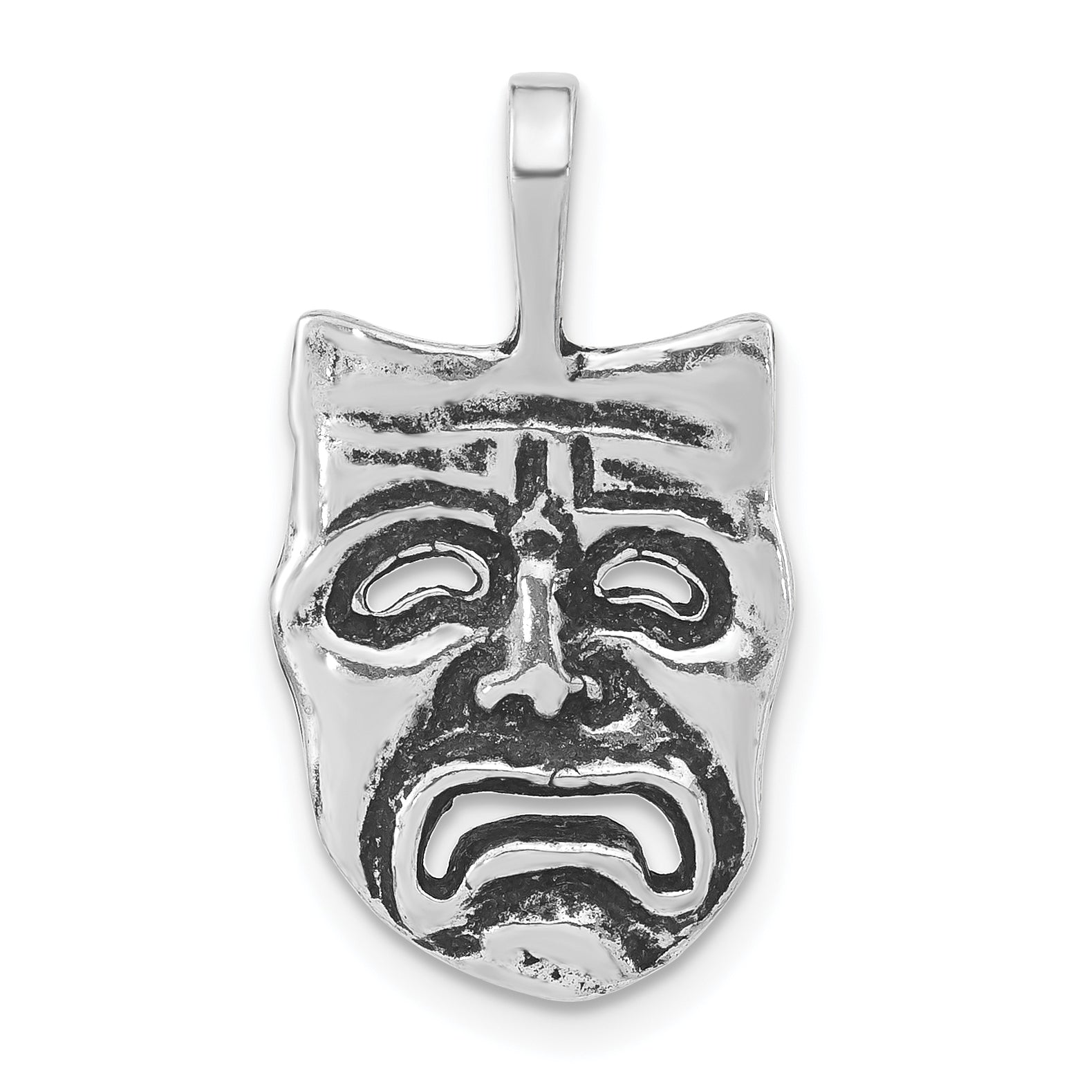 Sterling Silver Polished & Antiqued Sad Face Mask Chain Slide Pendant