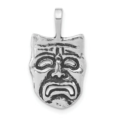 Sterling Silver Polished & Antiqued Sad Face Mask Chain Slide Pendant