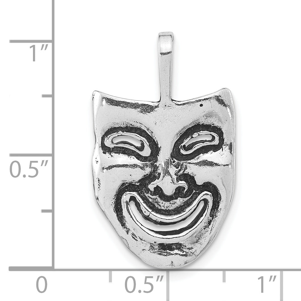 Sterling Silver Antiqued Smiling Mask Chain Slide Pendant