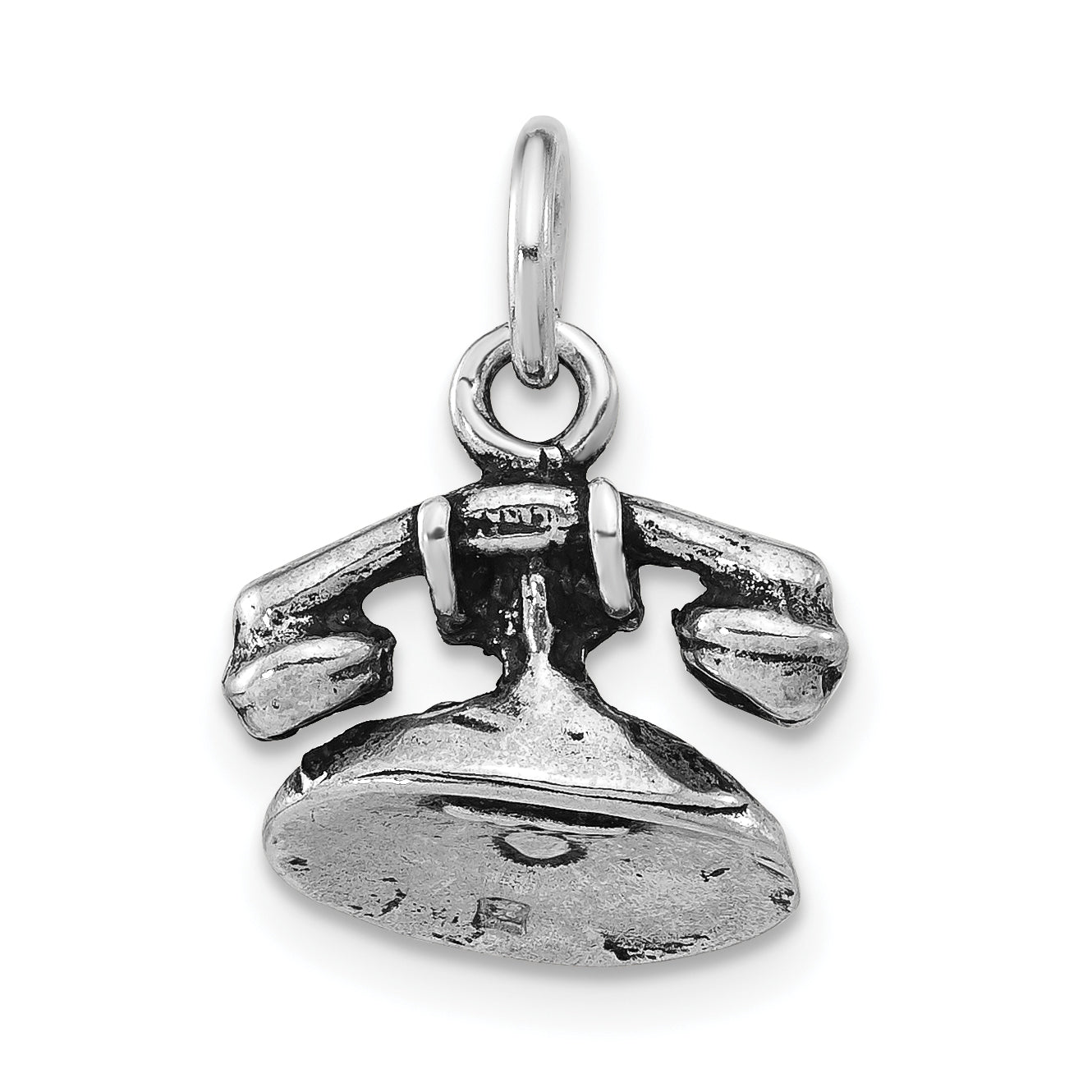 Sophia Jewelers Unisex 3D Sterling Silver Antiqued Telephone Pendant