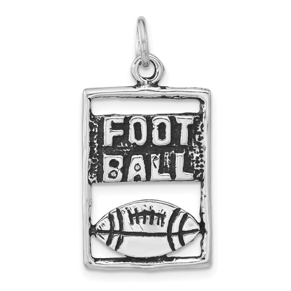 Sterling Silver Polished & Antiqued Football Rectangle Pendant