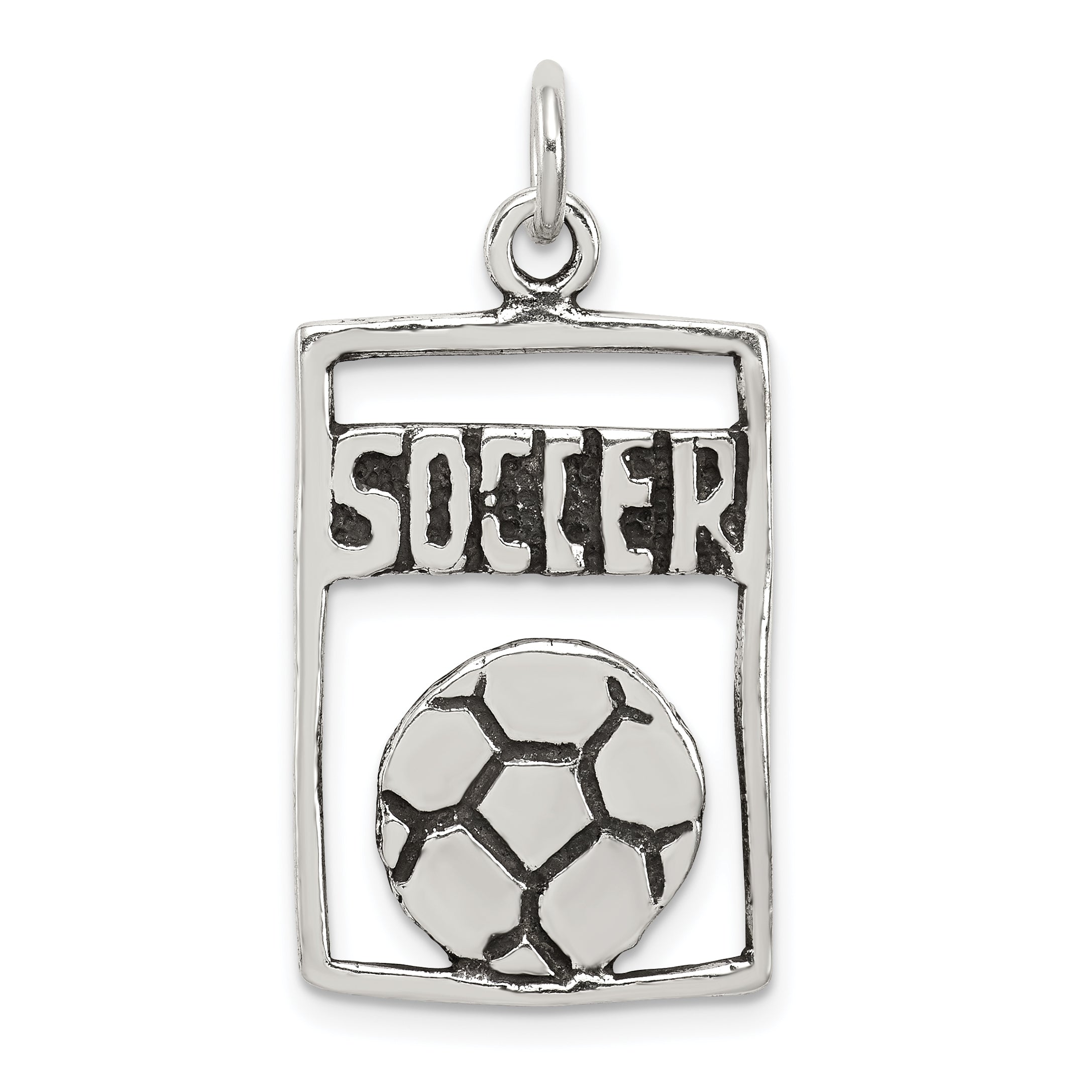 Sterling Silver Antiqued Soccer Rectangle Pendant