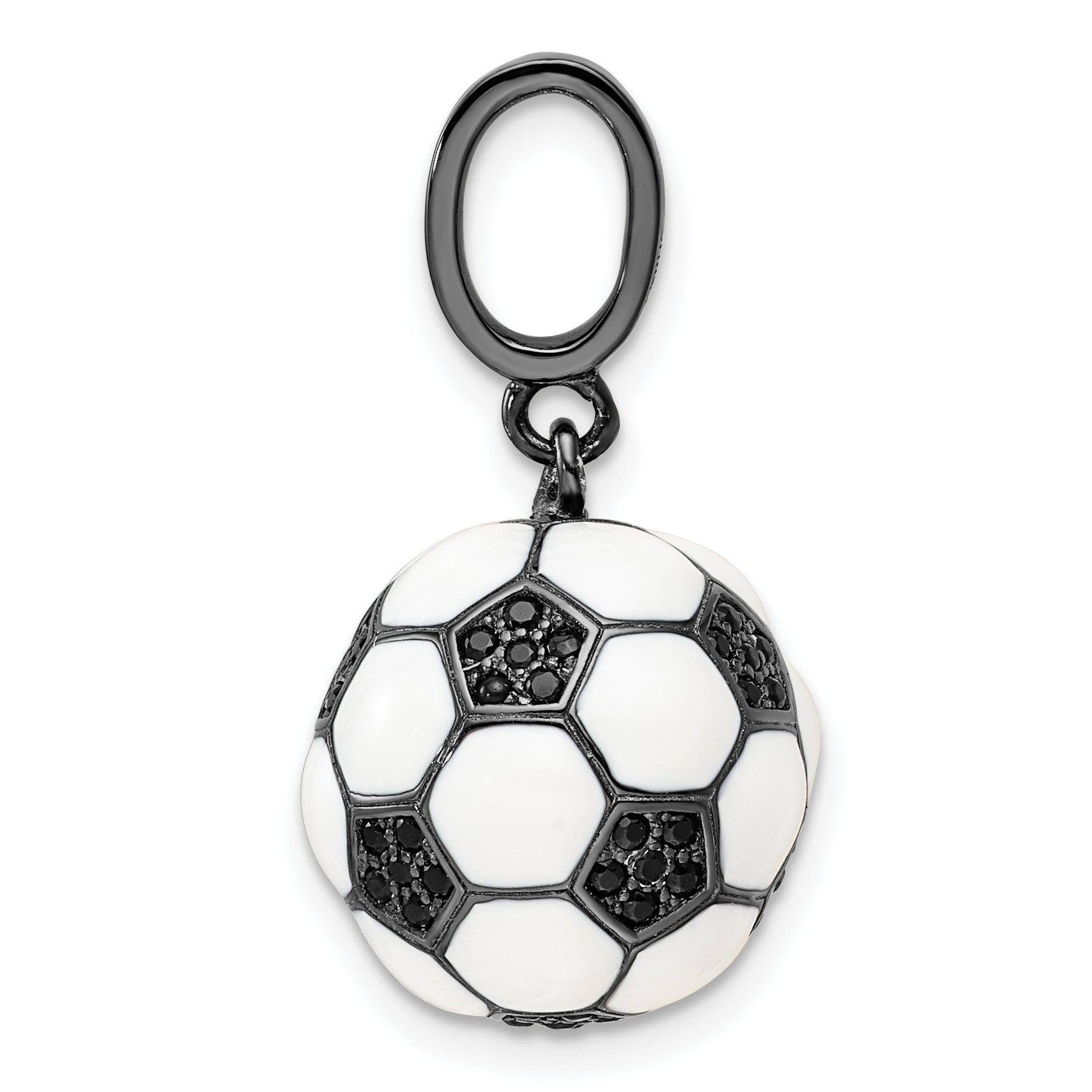 Sterling Silver Rhodium-plated & CZ 3D Soccer Ball Pendant