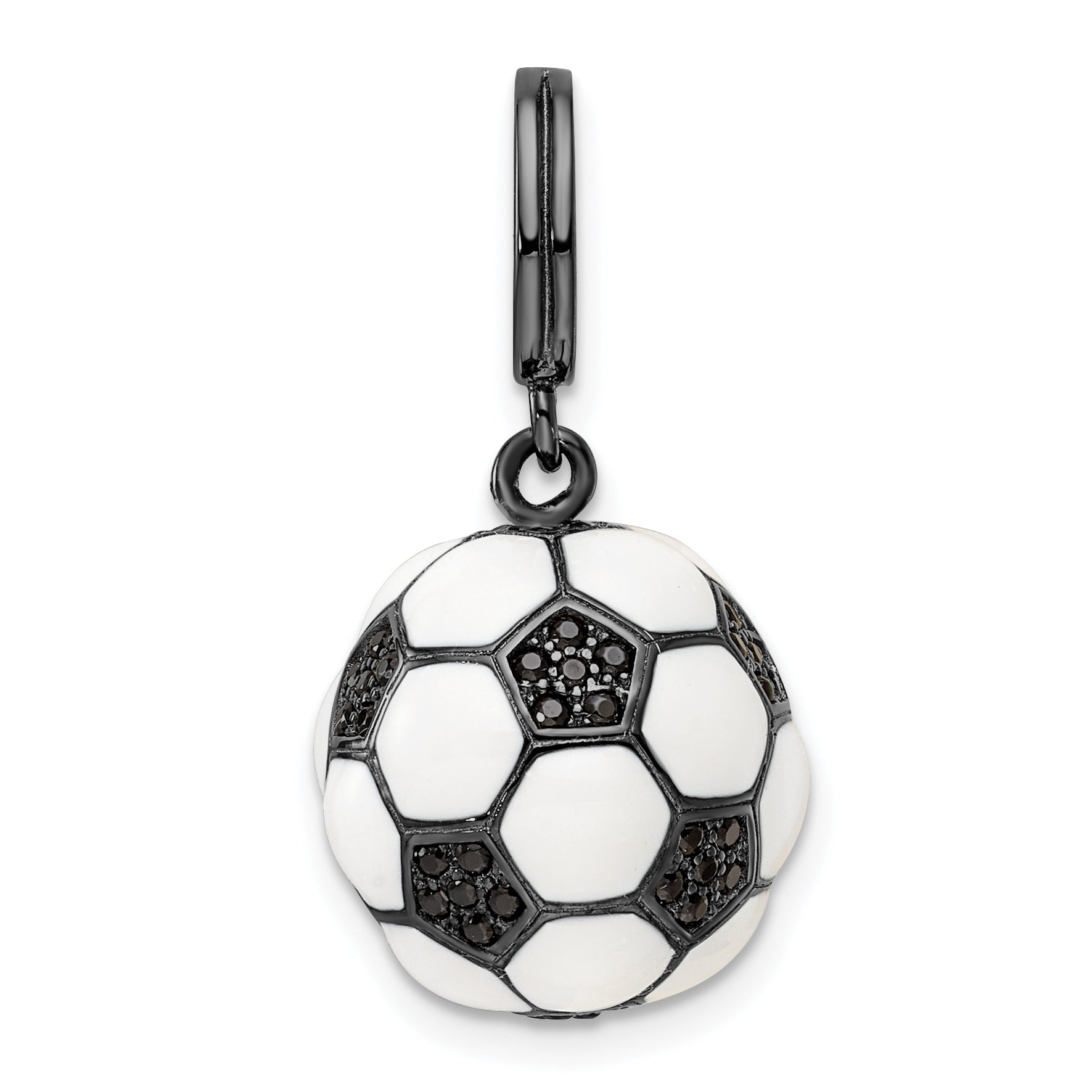 Sterling Silver Rhodium-plated & CZ 3D Soccer Ball Pendant