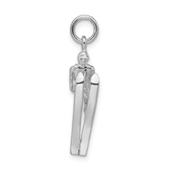 Sterling Silver 3D Skier Pendant with Polished Finish Unisex Charm