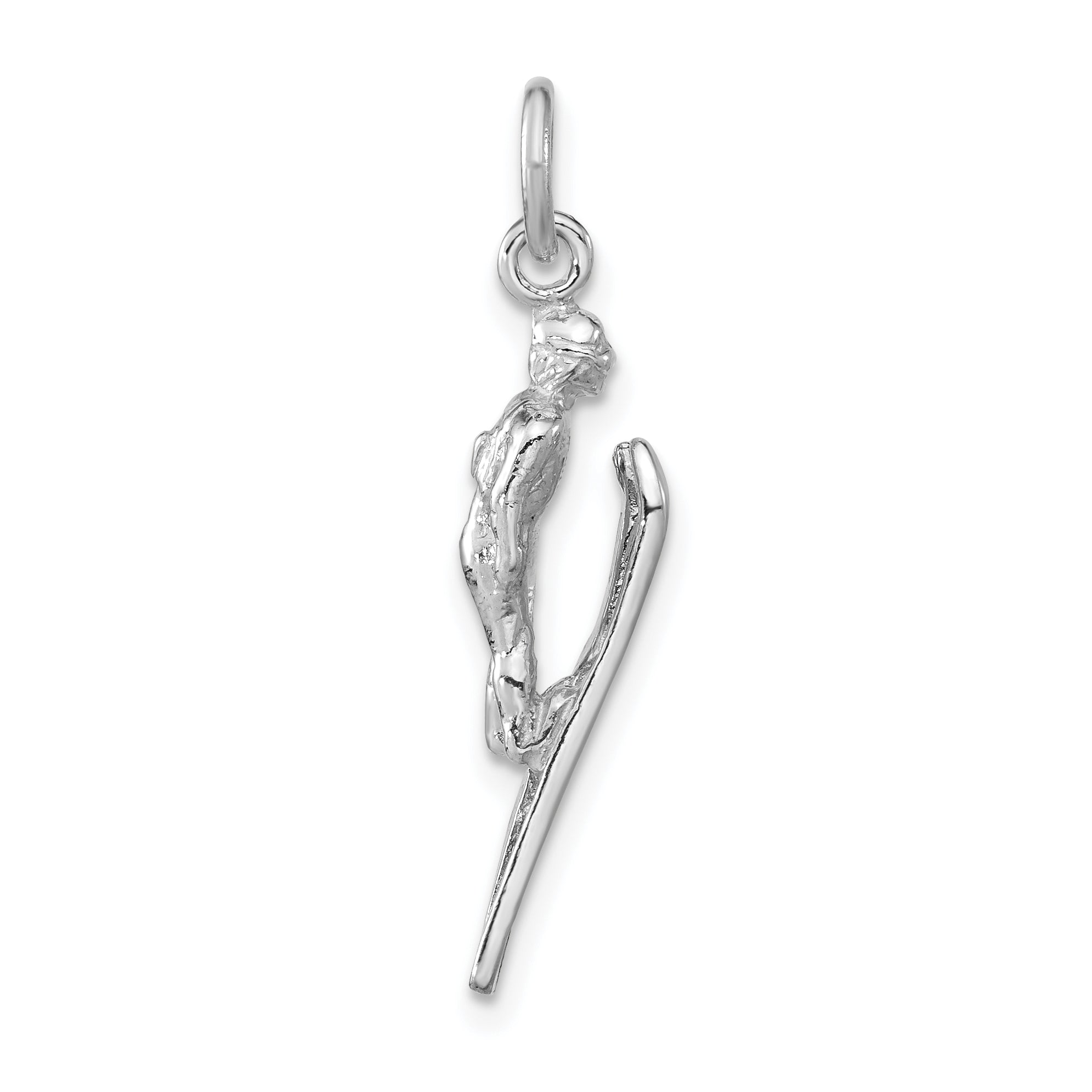 Sterling Silver 3D Skier Pendant with Polished Finish Unisex Charm