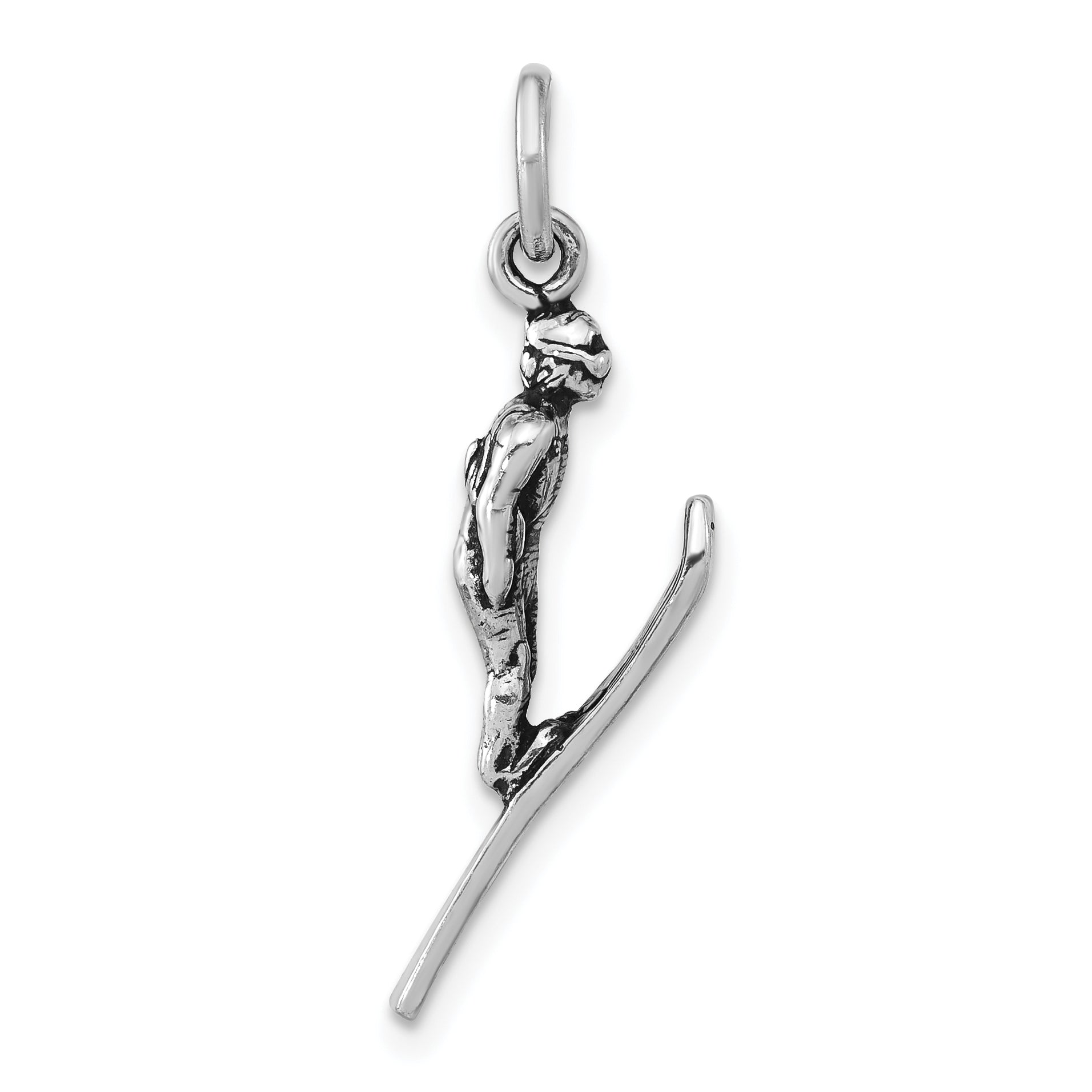 Sterling Silver Antiqued 3-D Skier Pendant