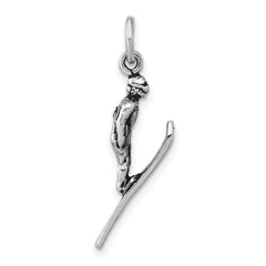 Sterling Silver Antiqued 3-D Skier Pendant