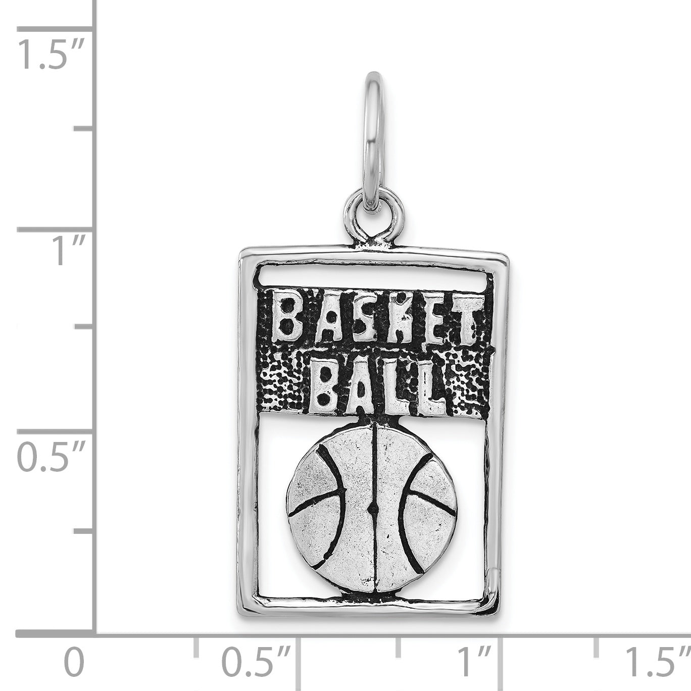 Unisex Sterling Silver Antiqued Basketball Pendant by Sophia Jewelers