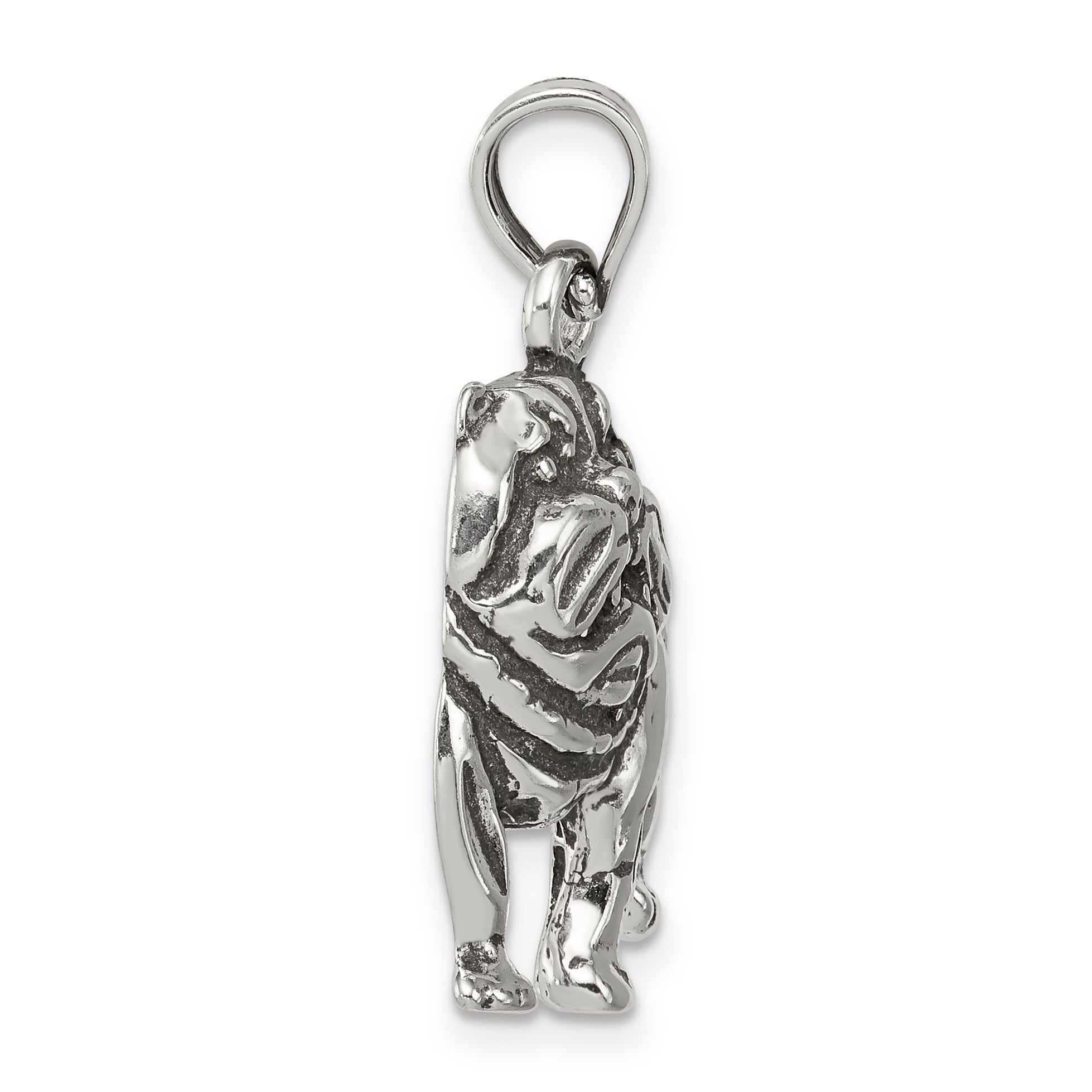 Sterling Silver Antiqued Bulldog Pendant