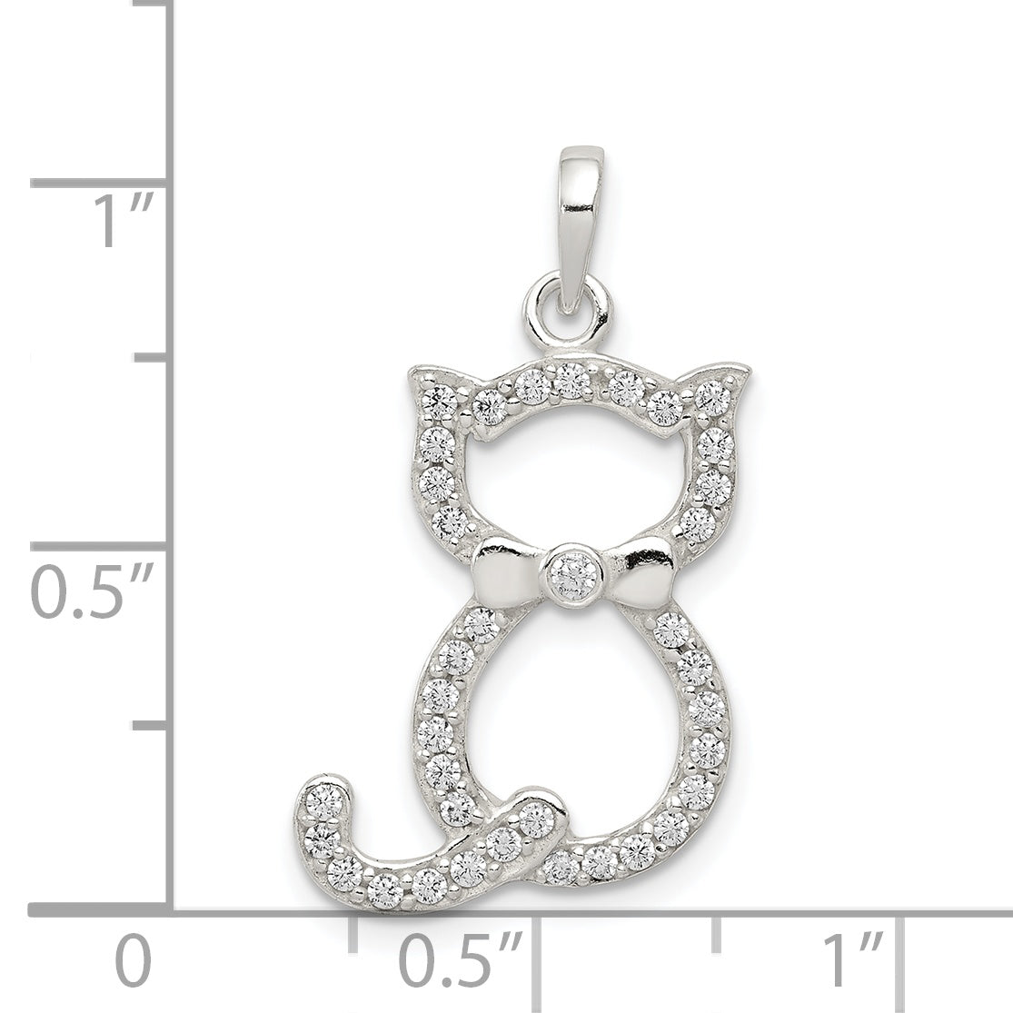 Sterling Silver Polished CZ Cat Pendant