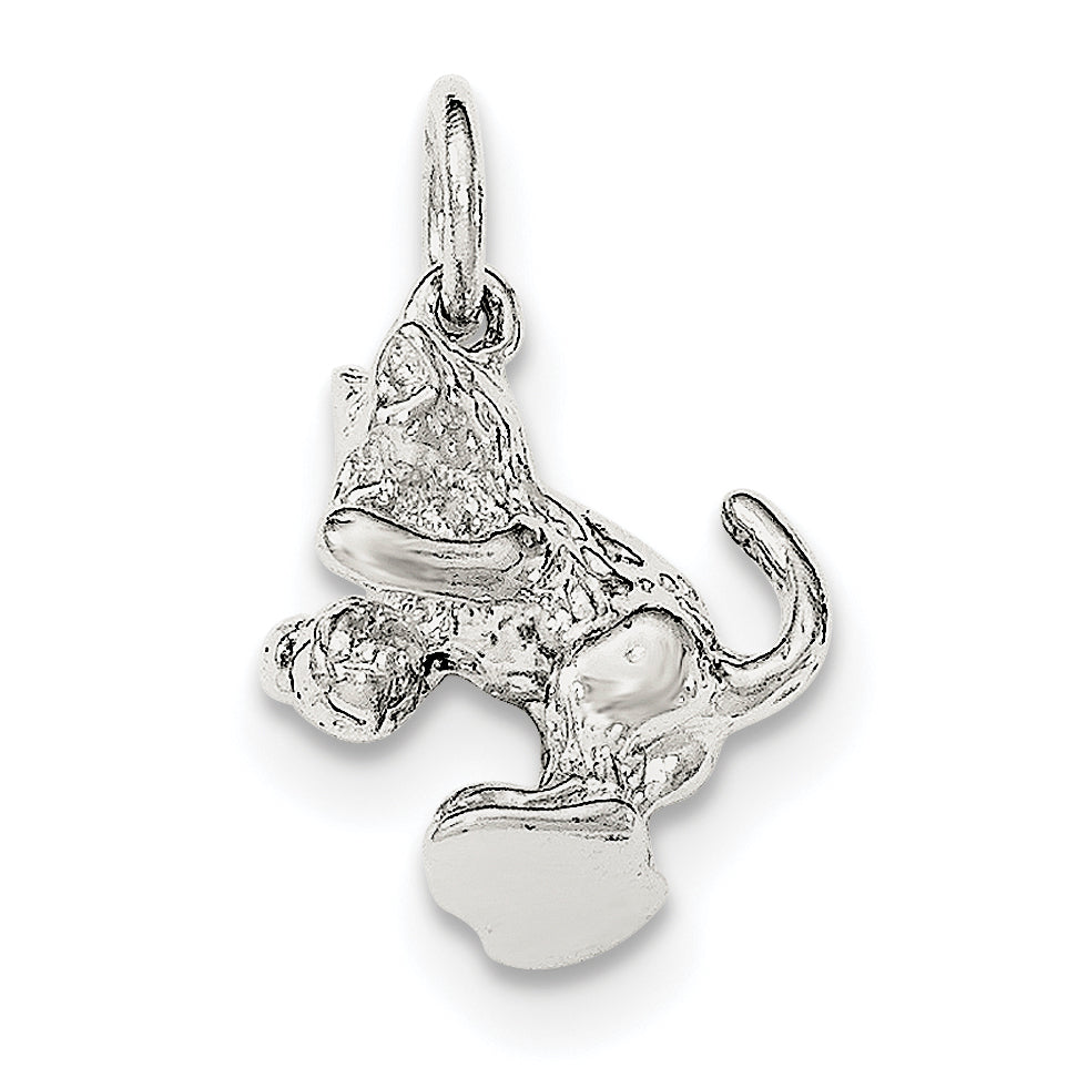 Sterling Silver Polished Cat Playing with Ball Pendant