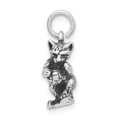 Sterling Silver Antiqued Cat Playing with Ball Pendant