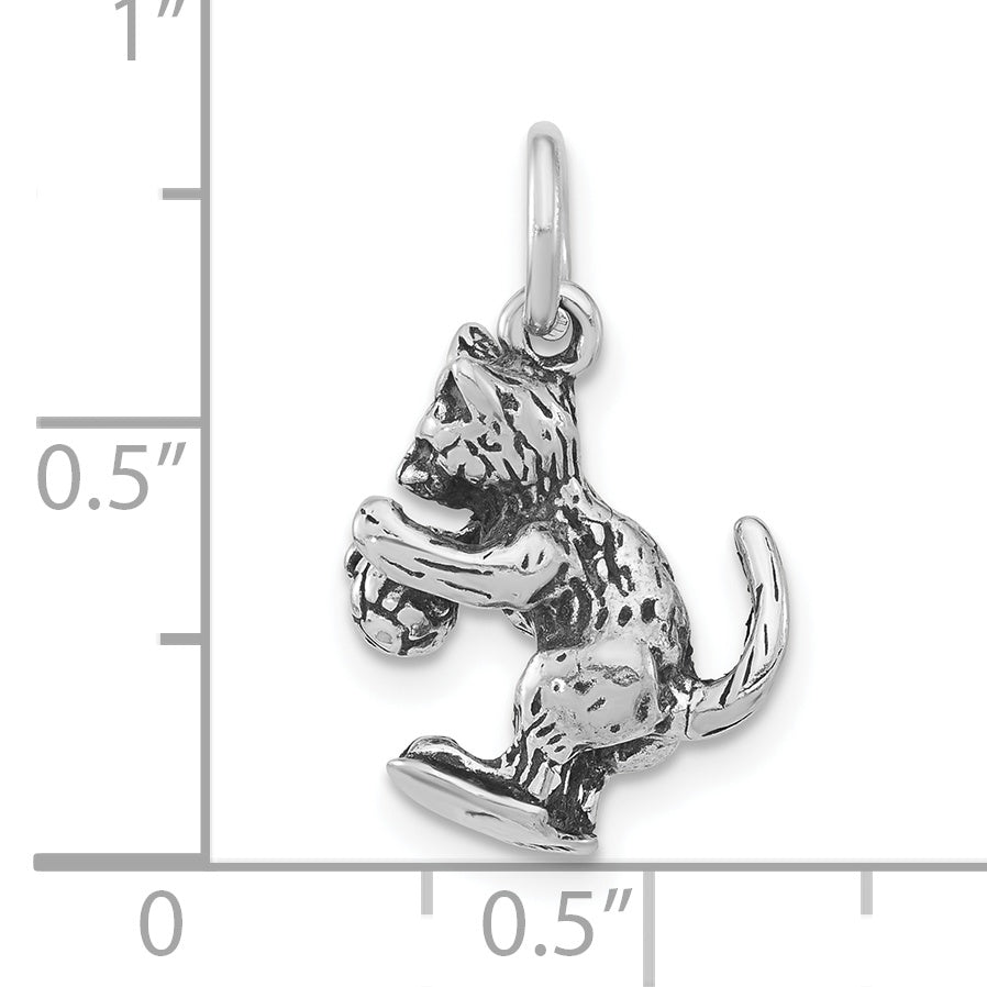 Sterling Silver Antiqued Cat Playing with Ball Pendant