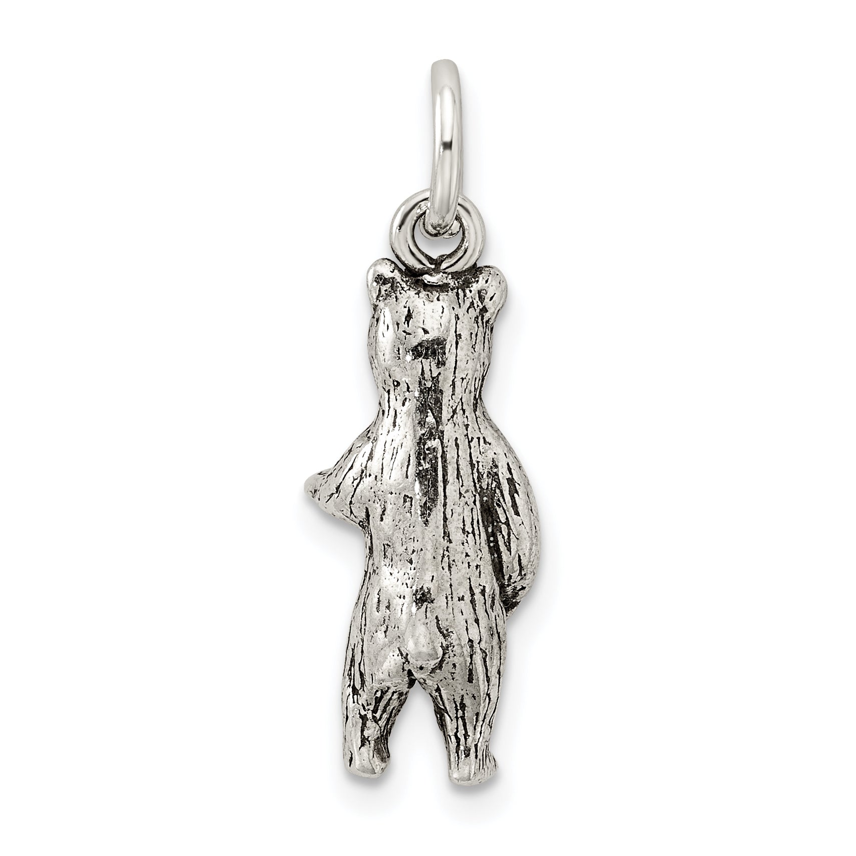 Sterling Silver Antiqued & Textured Bear Standing up Pendant