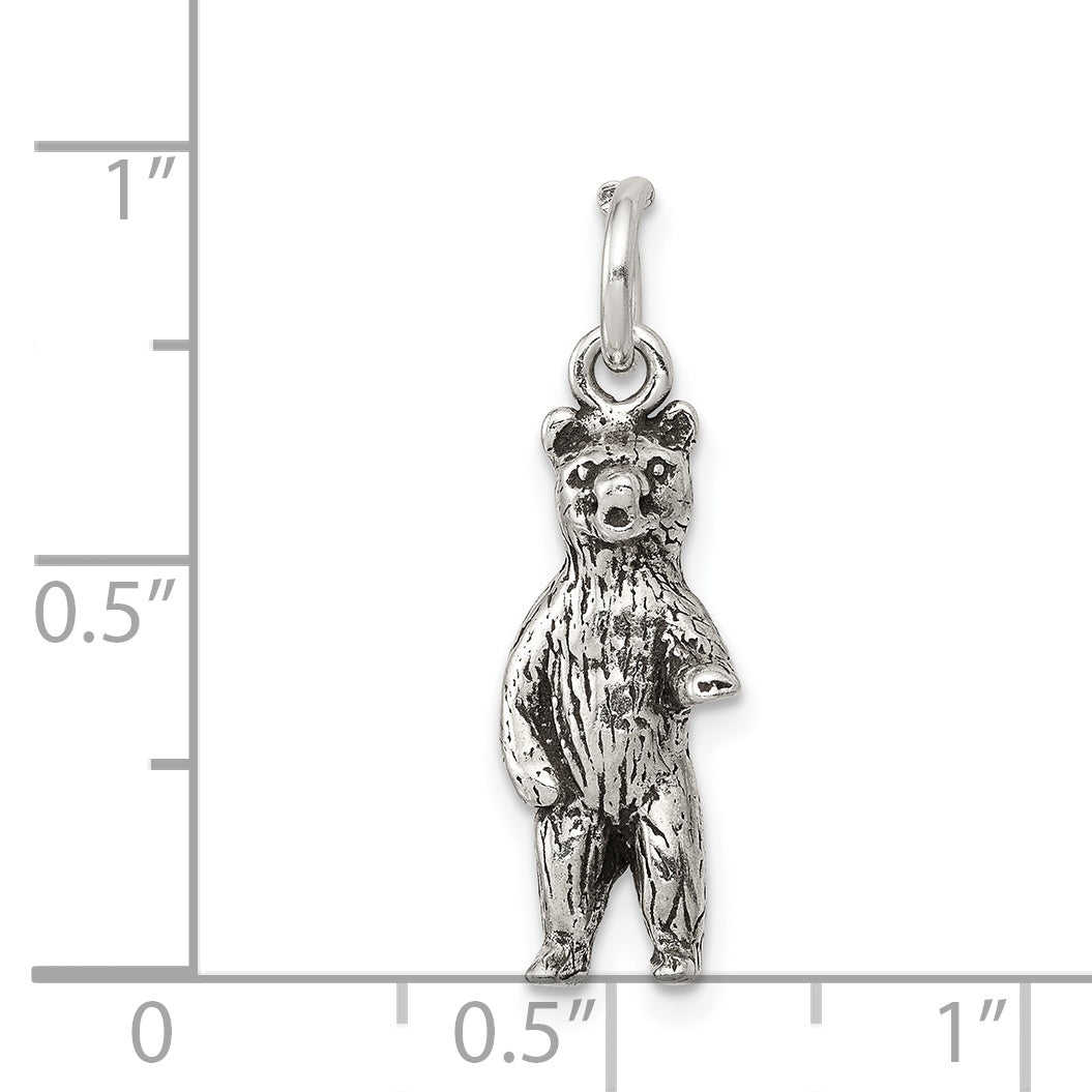 Sterling Silver Antiqued & Textured Bear Standing up Pendant