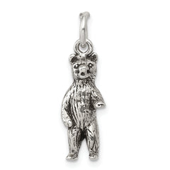 Sterling Silver Antiqued & Textured Bear Standing up Pendant