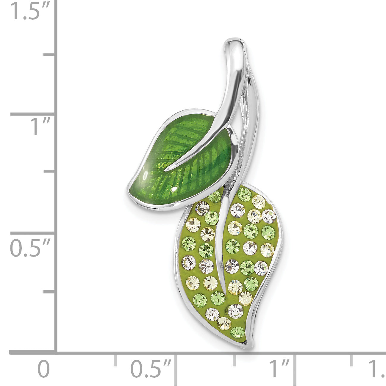 Sterling Silver Preciosa Crystal & Enameled Green Leaves Pendant