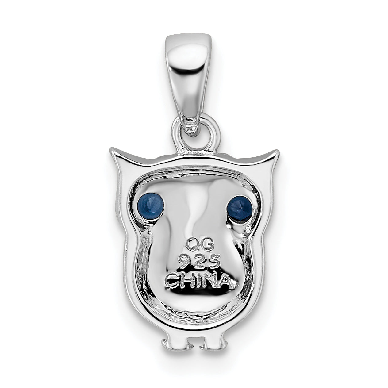 Sterling Silver Rhodium-plated w/Blue Synthetic Sapphire Owl Pendant