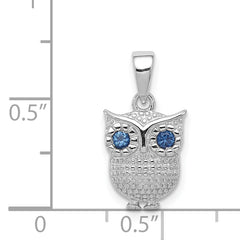 Sterling Silver Rhodium-plated w/Blue Synthetic Sapphire Owl Pendant