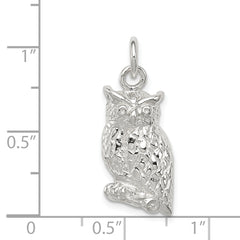 Sterling Silver 925 Owl Pendant with Polished Textured Finish