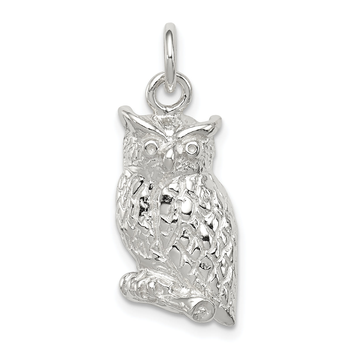 Sterling Silver Polished & Textured Perched Owl Pendant