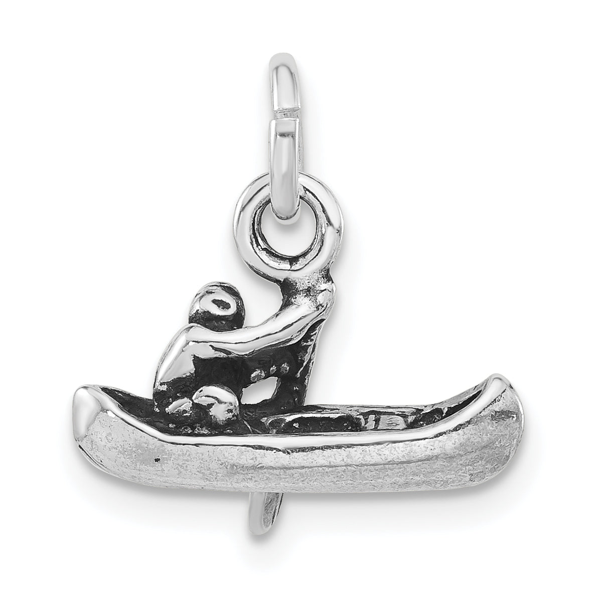 Sterling Silver Antiqued 3-D Man Rowing Boat Pendant