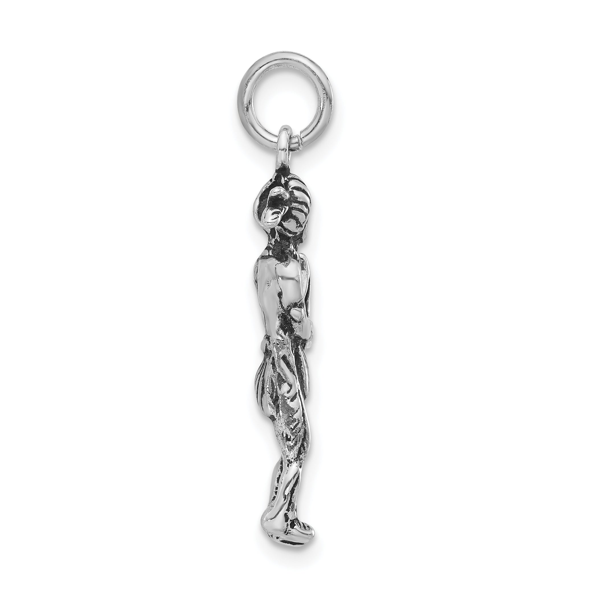 Sterling Silver Antiqued Indian Man w/Bow & Arrow Standing Pendant