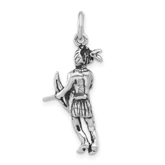 Sterling Silver Antiqued Indian Man w/Bow & Arrow Standing Pendant