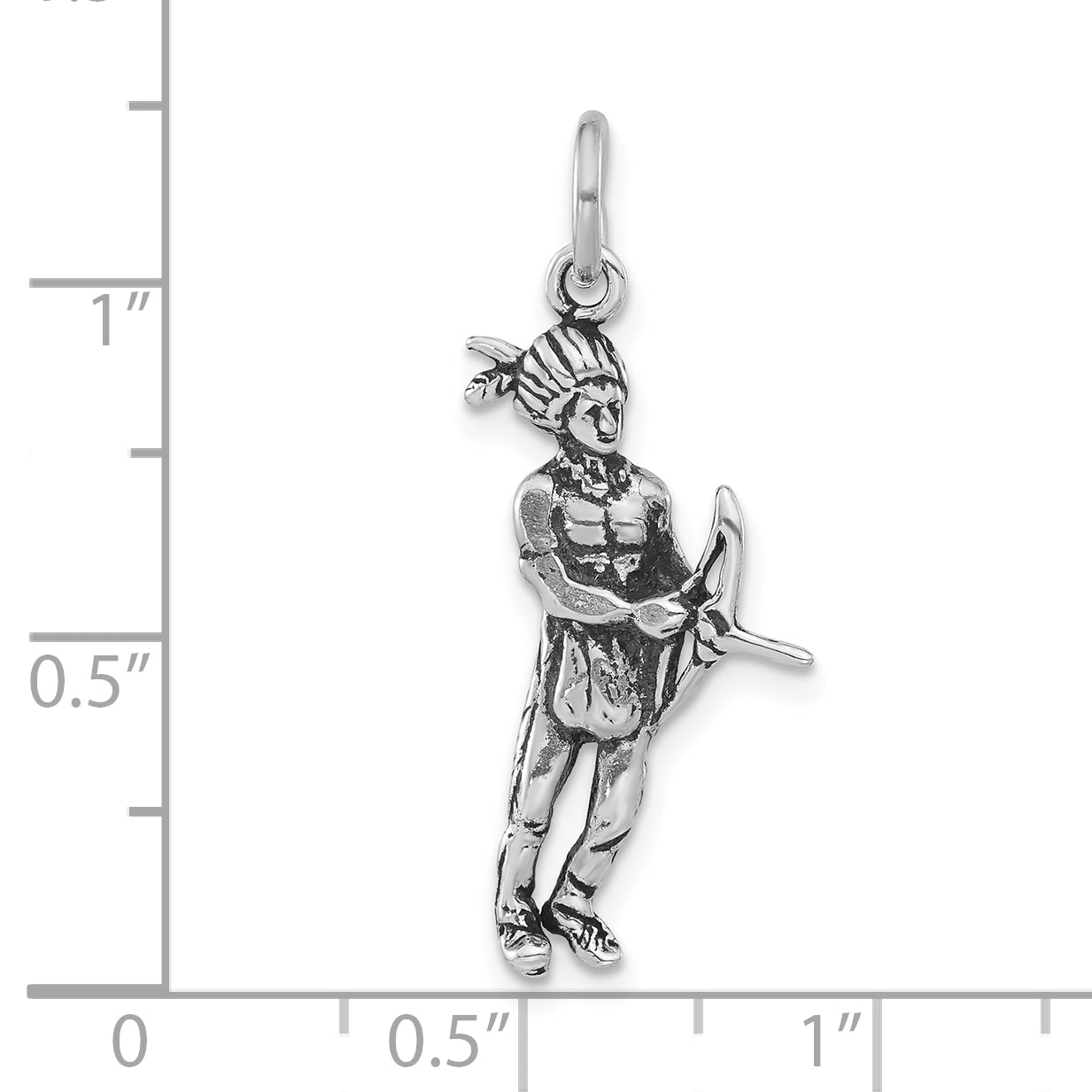 Sterling Silver Antiqued Indian Man w/Bow & Arrow Standing Pendant