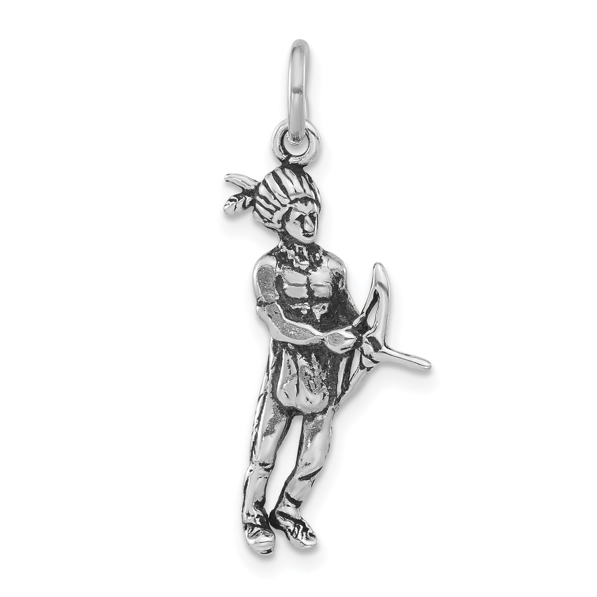 Sterling Silver Antiqued Indigenous Man w/ Bow & Arrow Pendant