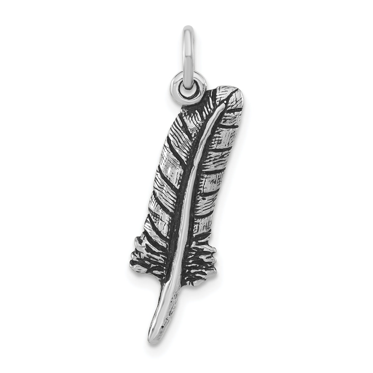 Sterling Silver Antiqued & Textured Feather Pendant