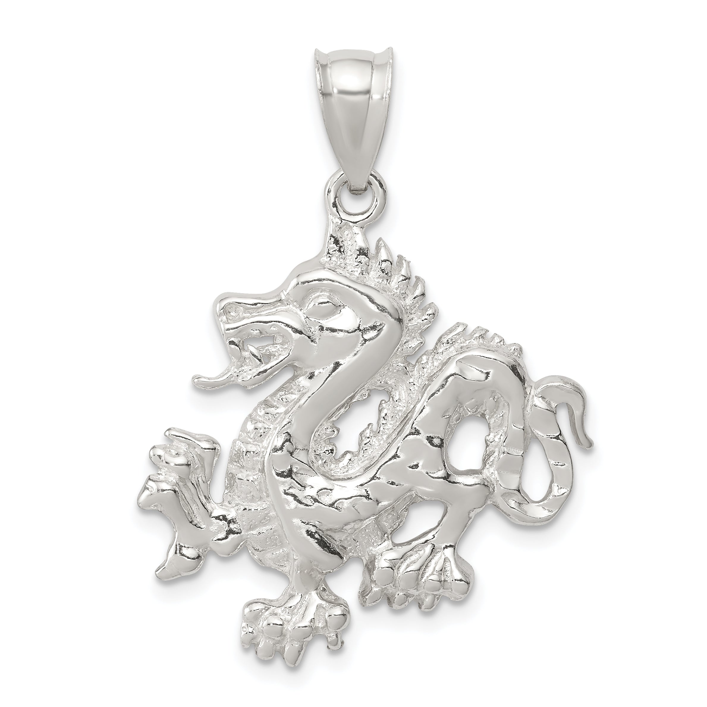 Sterling Silver Polished & Textured Chinese Dragon Pendant