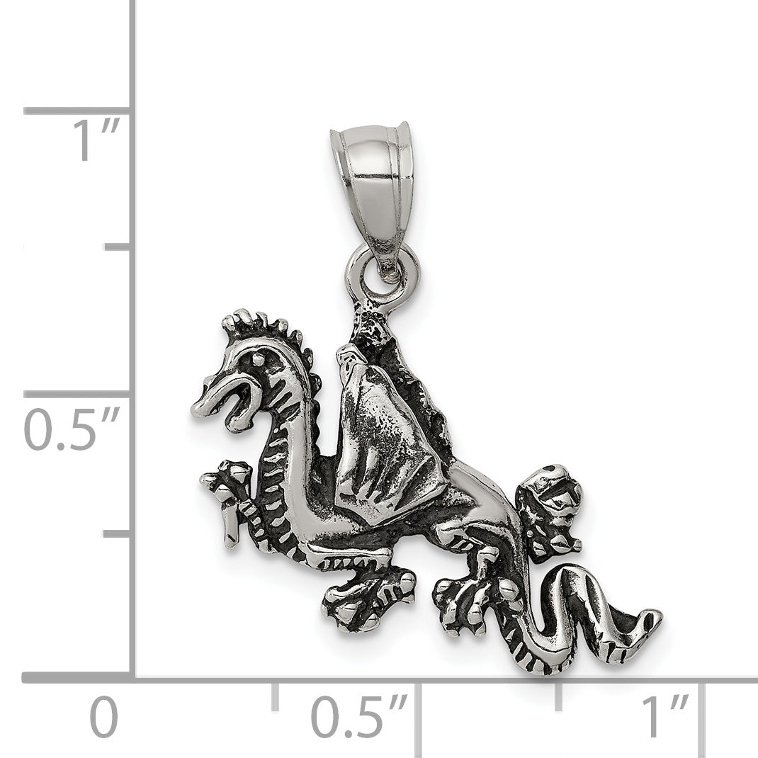 Sterling Silver Antiqued Flying Dragon Pendant