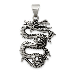 Sterling Silver Antiqued Dragon with Tongue Out Pendant