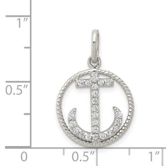 Sterling Silver CZ Anchor Pendant with Polished Rhodium Finish