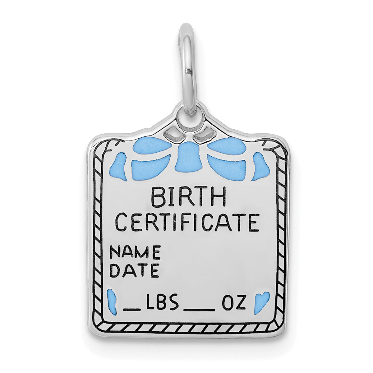 Sterling Silver Rhodium-plated Blue Birth Certificate Polished  Charm