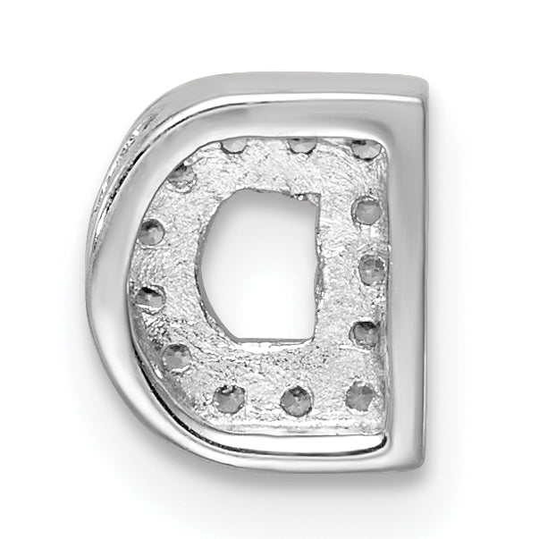 Sterling Silver Rhodium plated CZ Letter D Slide Charm